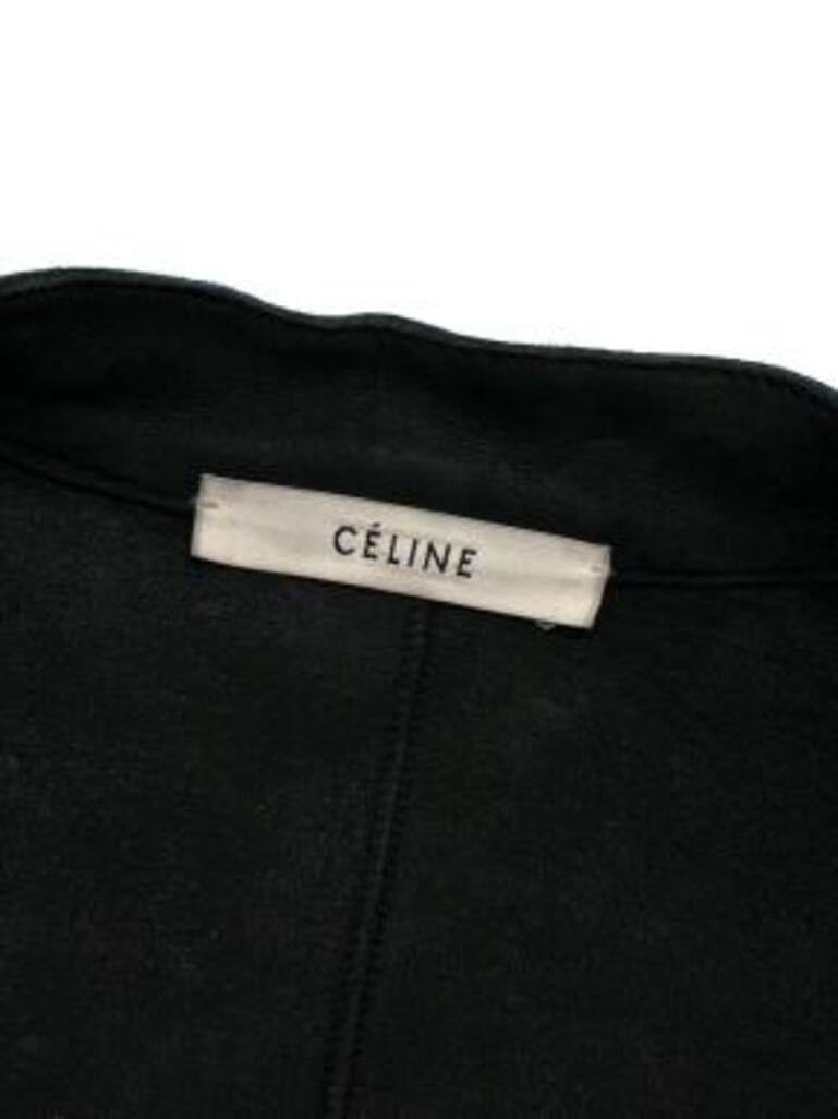 black & dark green shearling panel aged-leather jacket For Sale 6
