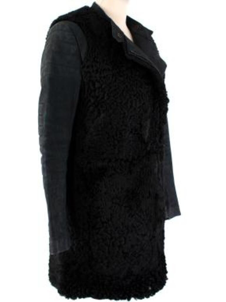 black and dark green shearling panel agedleather jacket For Sale at