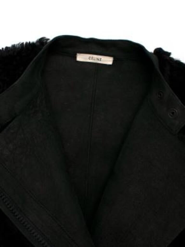 Women's black & dark green shearling panel aged-leather jacket For Sale