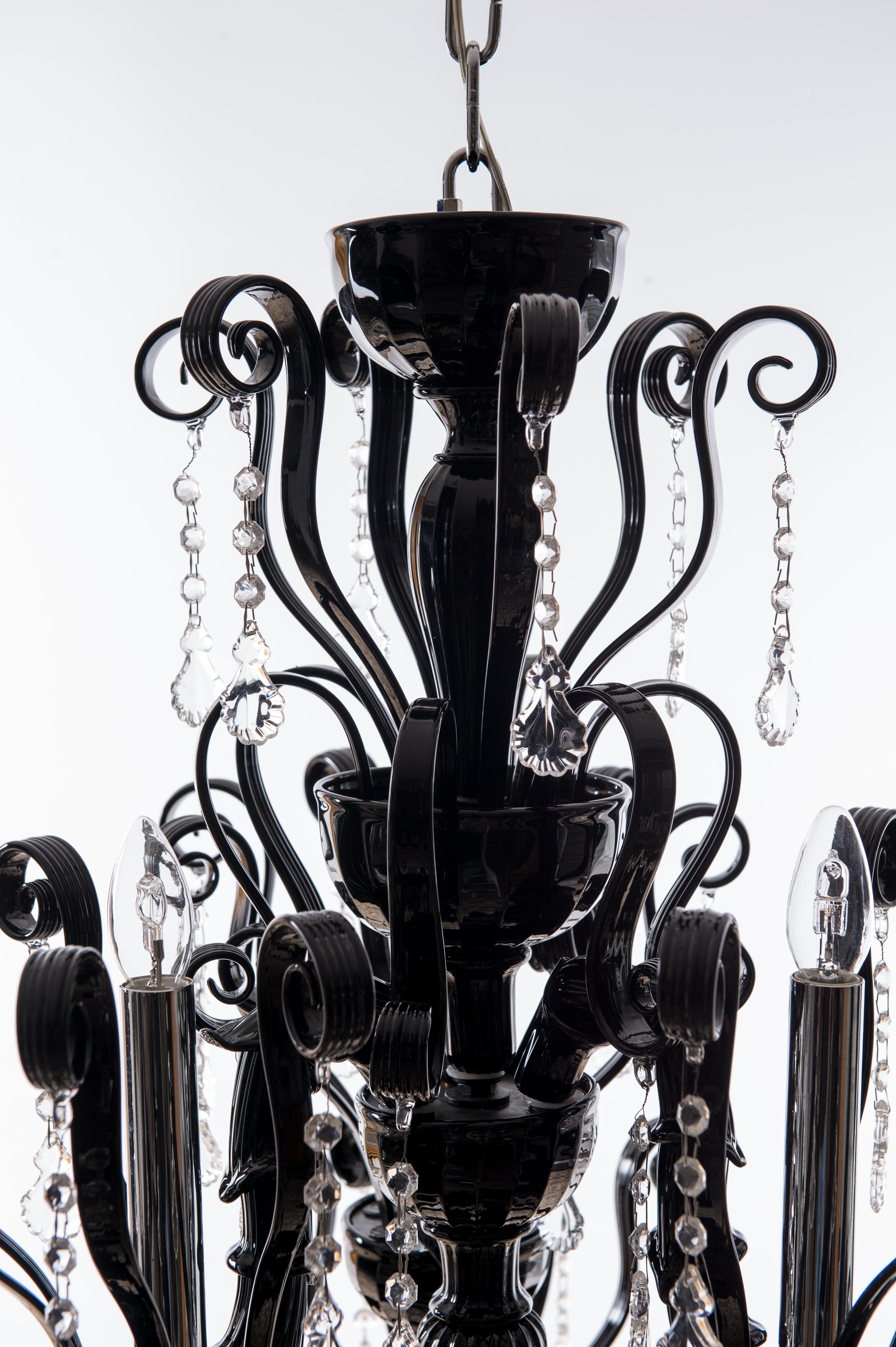 Black Dark Three Pillar Chandelier Handcrafted Murano Glass Contemporary Italy For Sale 5