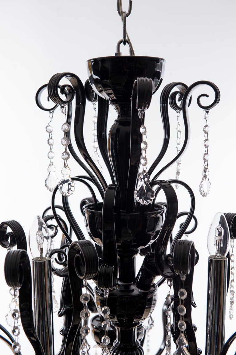 Black Dark Three Pillar Chandelier Handcrafted Murano Glass