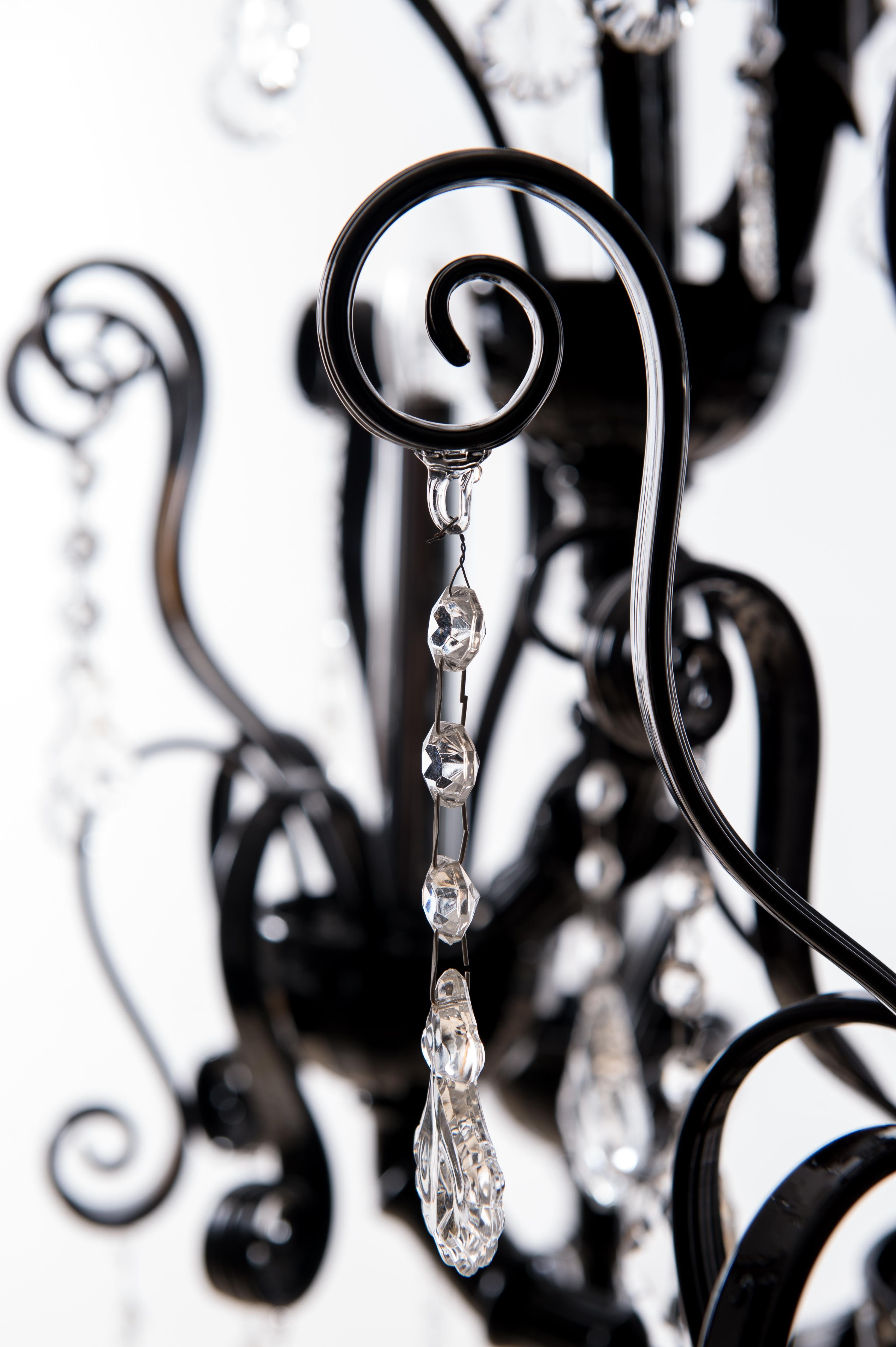 Black Dark Three Pillar Chandelier Handcrafted Murano Glass Contemporary Italy For Sale 9
