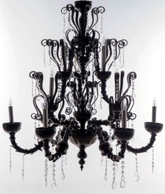 Black Dark Three Pillar Chandelier Handcrafted Murano Glass Contemporary Italy