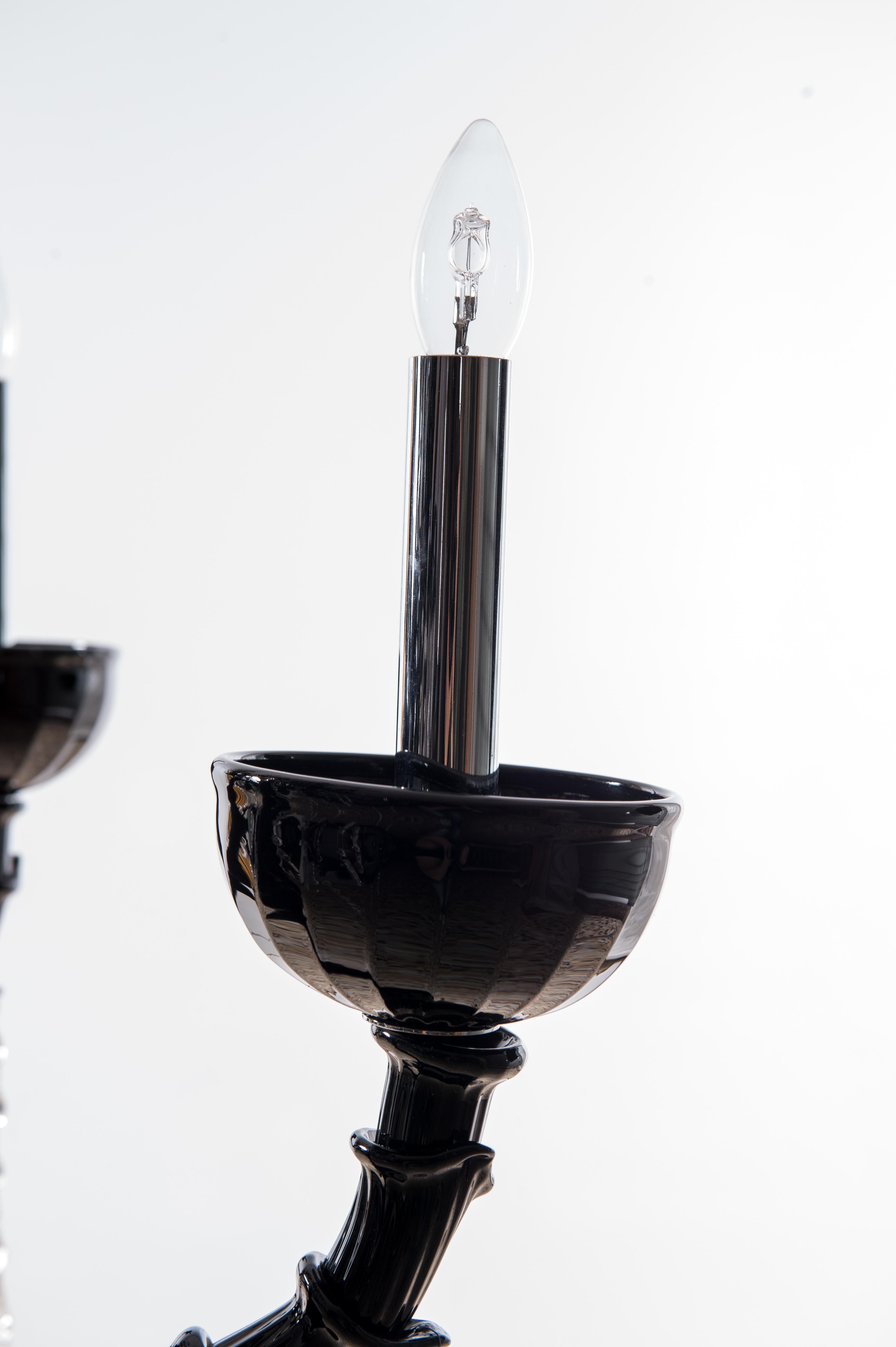 Modern Black Dark Three Pillar Chandelier Handcrafted Murano Glass Contemporary Italy For Sale