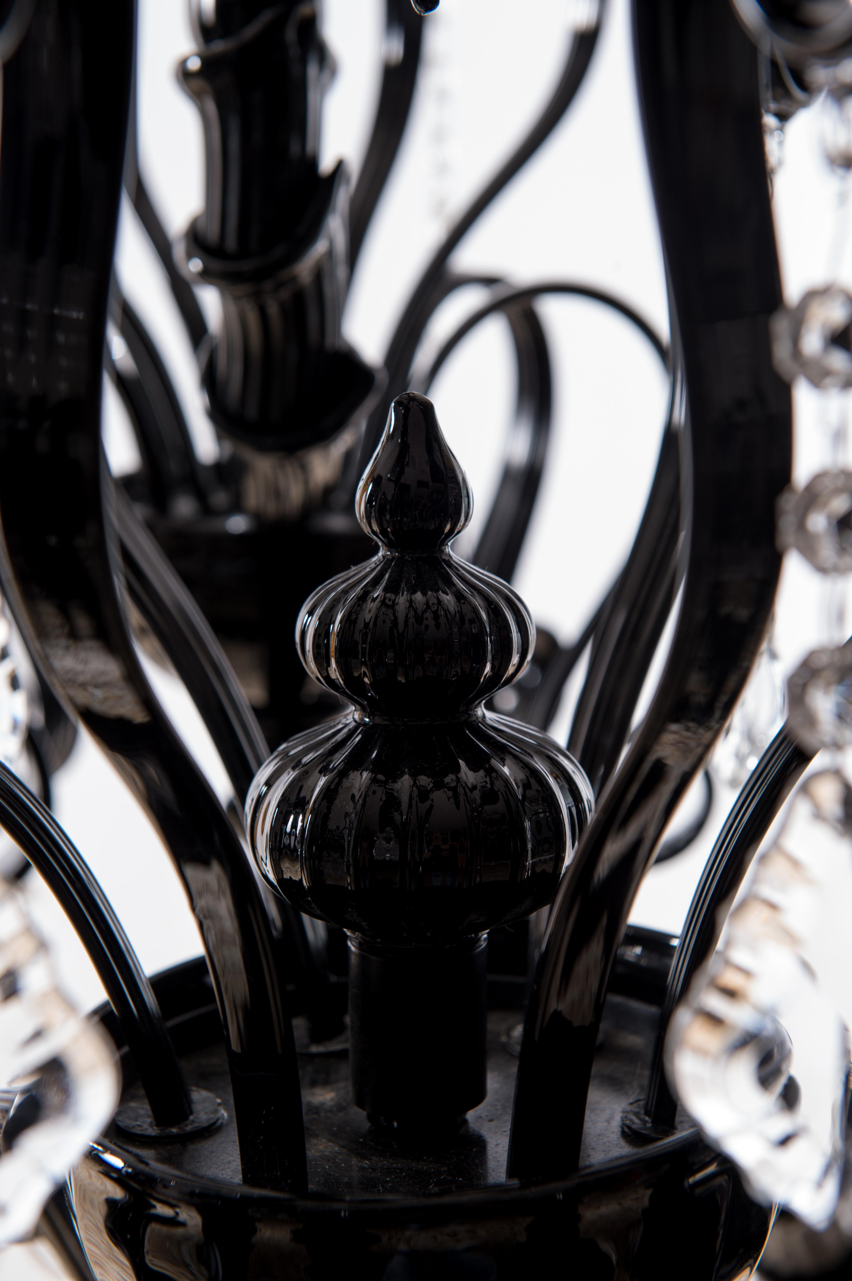 Black Dark Three Pillar Chandelier Handcrafted Murano Glass Contemporary Italy For Sale 1