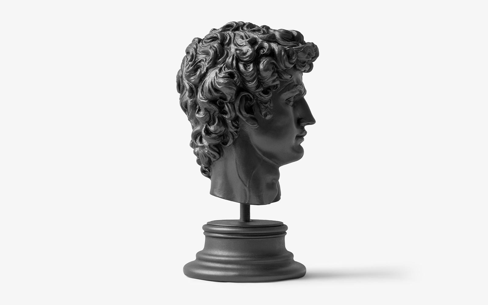 Turkish Black David Bust Museum Replica Cultured Marble 'Florence Accademia G.' 12.3