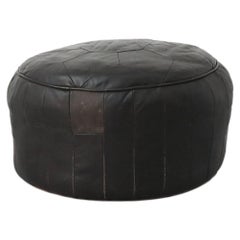 Black De Sede Inspired Round Dark Brown Patchwork Leather Ottoman