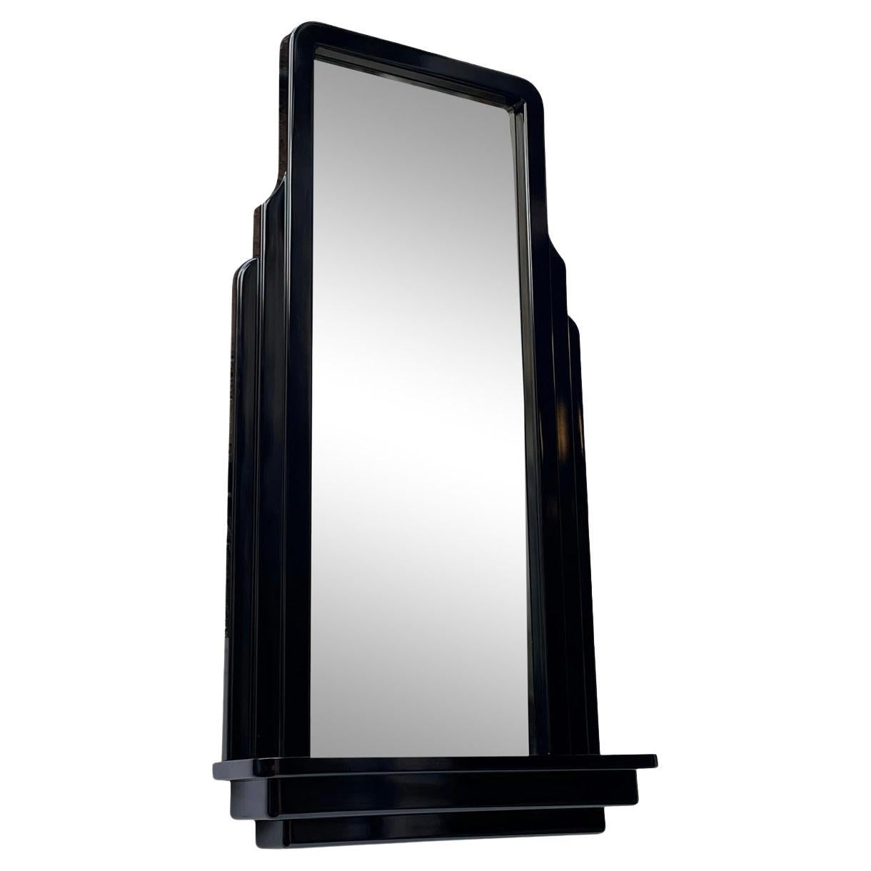 Black Deco Skyscraper Style Wall Mirror With Shelf For Sale