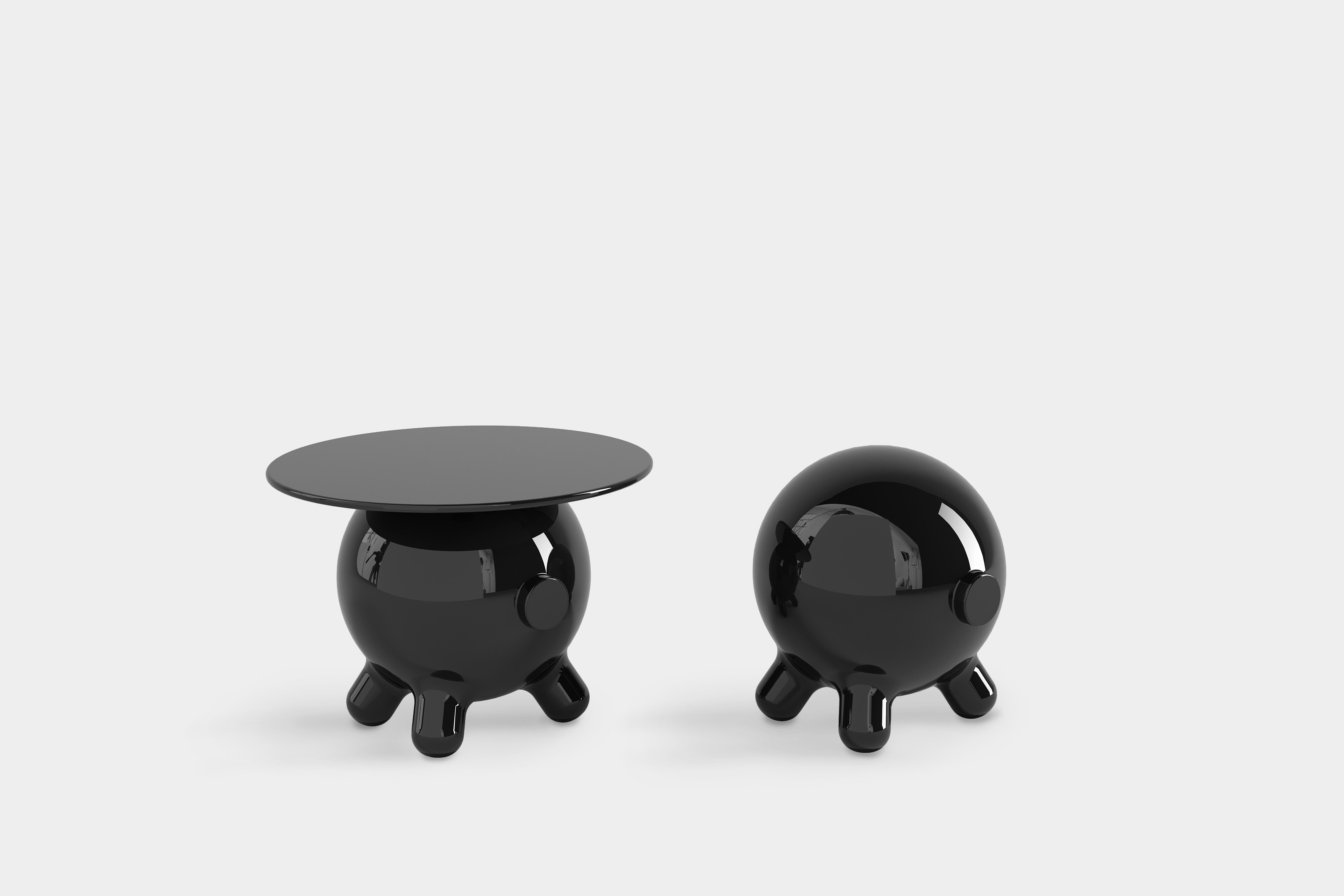 Mexican Black Decorative Stool and Playful Sculpture, Pogo by Joel Escalona For Sale