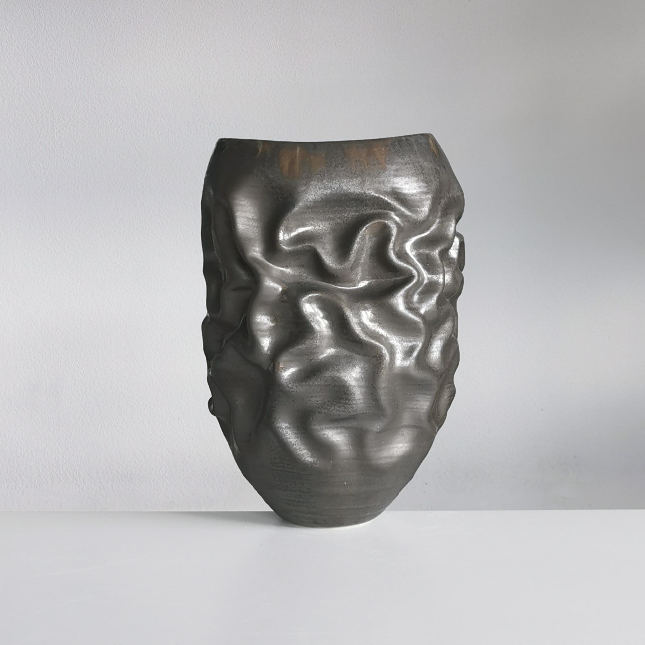 Spanish Black Dehydrated Form, Unique Ceramic Sculpture Vessel, Objet d'Art For Sale