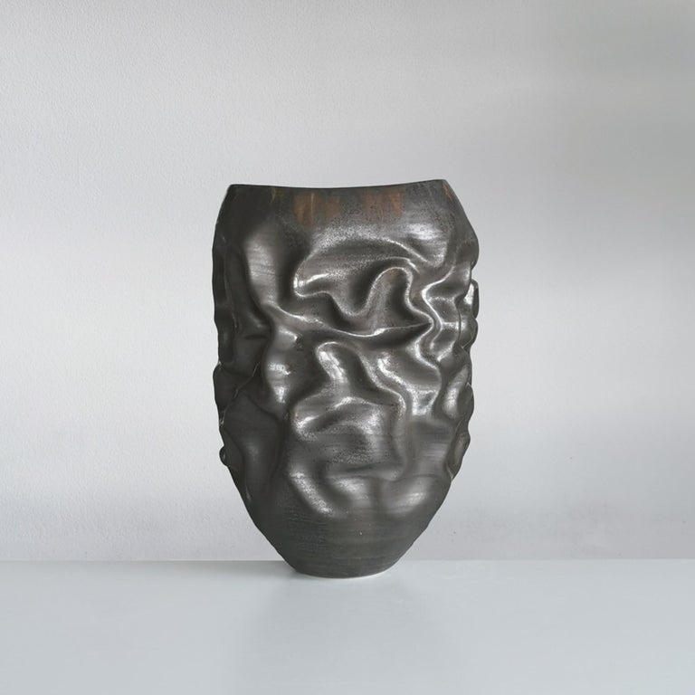 Black Dehydrated Form, Unique Ceramic Sculpture Vessel, Objet d'Art In New Condition For Sale In London, GB