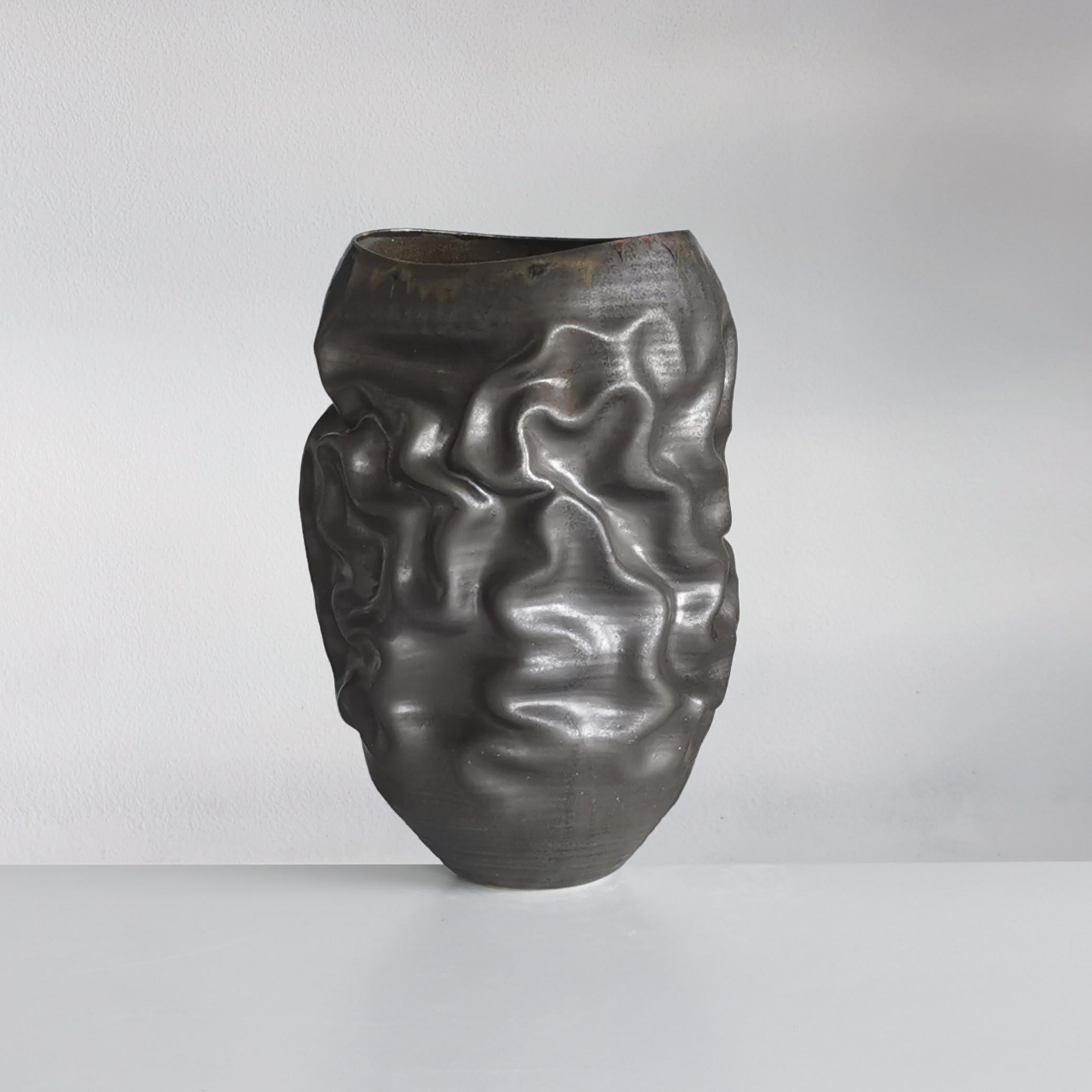 Clay Black Dehydrated Form, Unique Ceramic Sculpture Vessel, Objet d'Art For Sale