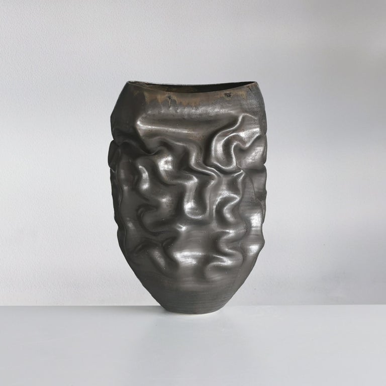 Black Dehydrated Form, Unique Ceramic Sculpture Vessel, Objet d'Art For Sale 1
