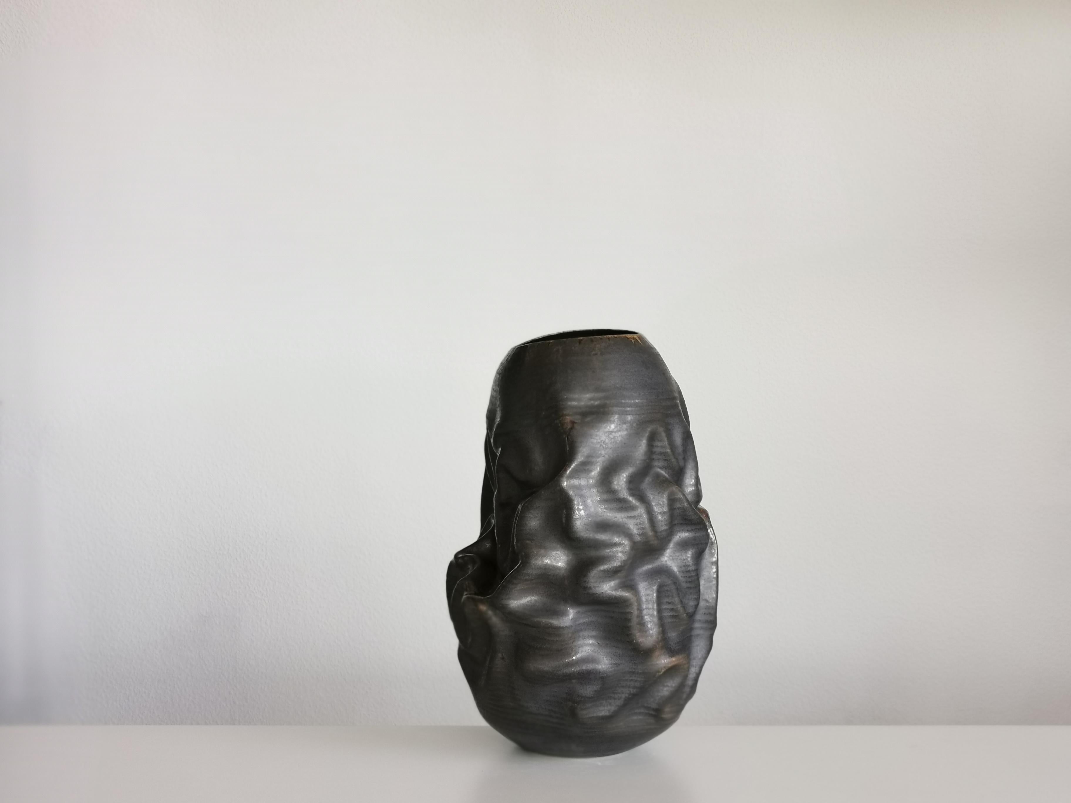 Organic Modern Black Dehydrated Form, Vase, Interior Sculpture or Vessel, Objet D'Art For Sale