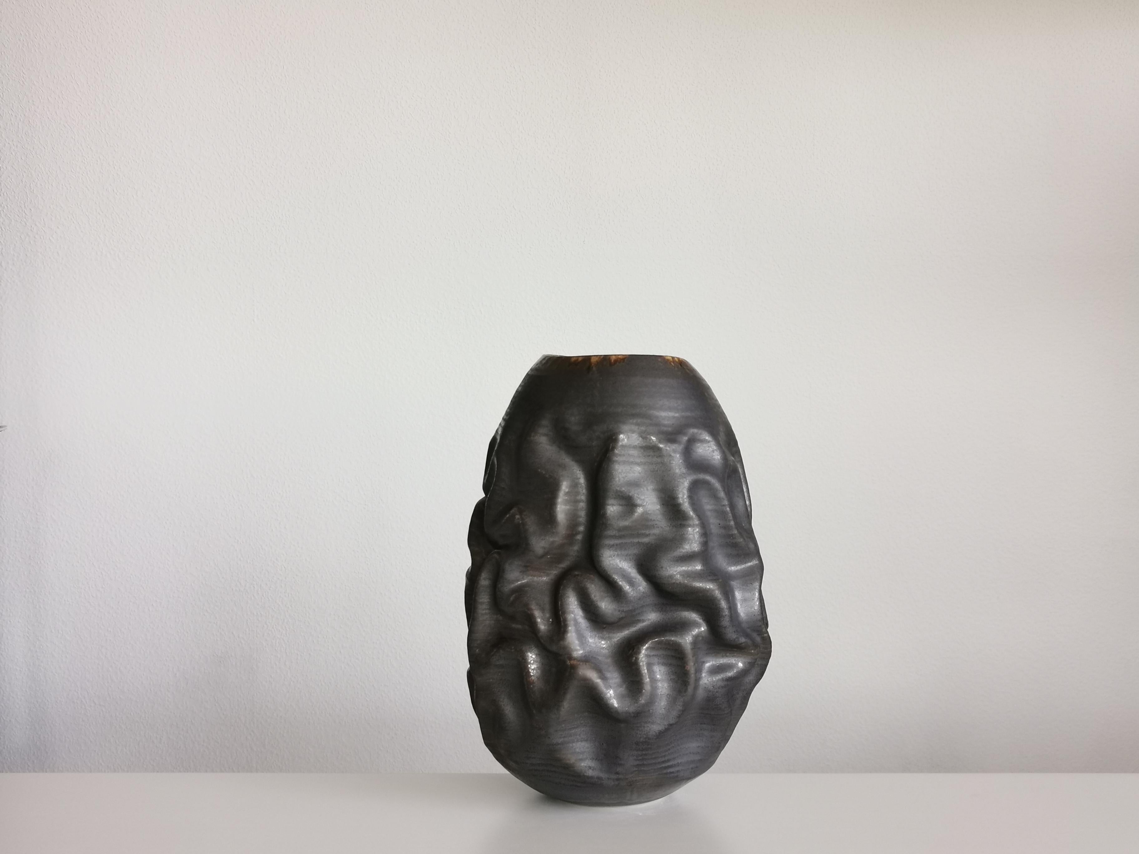 Contemporary Black Dehydrated Form, Vase, Interior Sculpture or Vessel, Objet D'Art For Sale