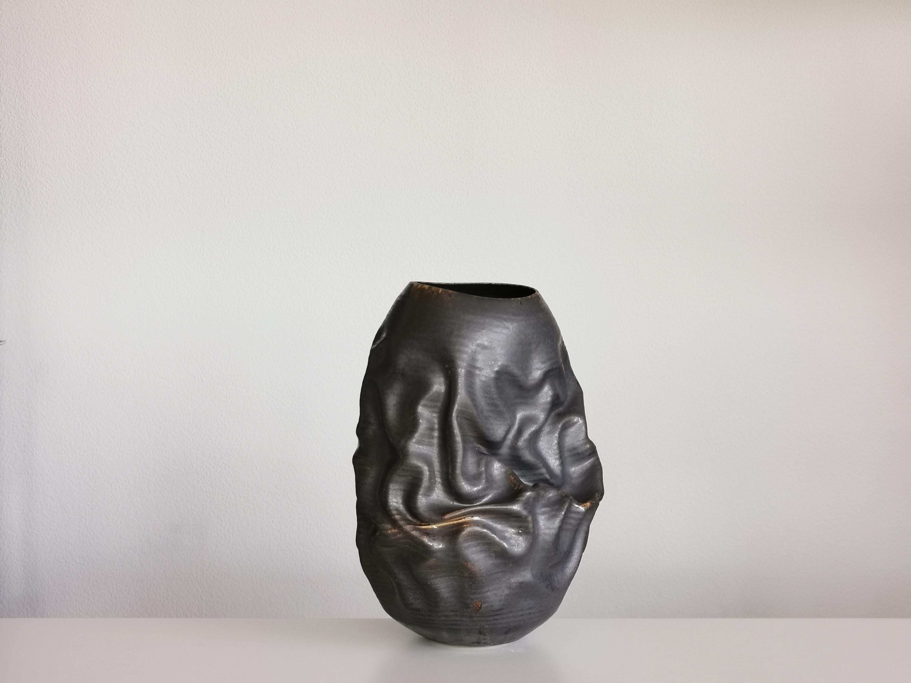 Black Dehydrated Form, Vase, Interior Sculpture or Vessel, Objet D'Art For Sale 1