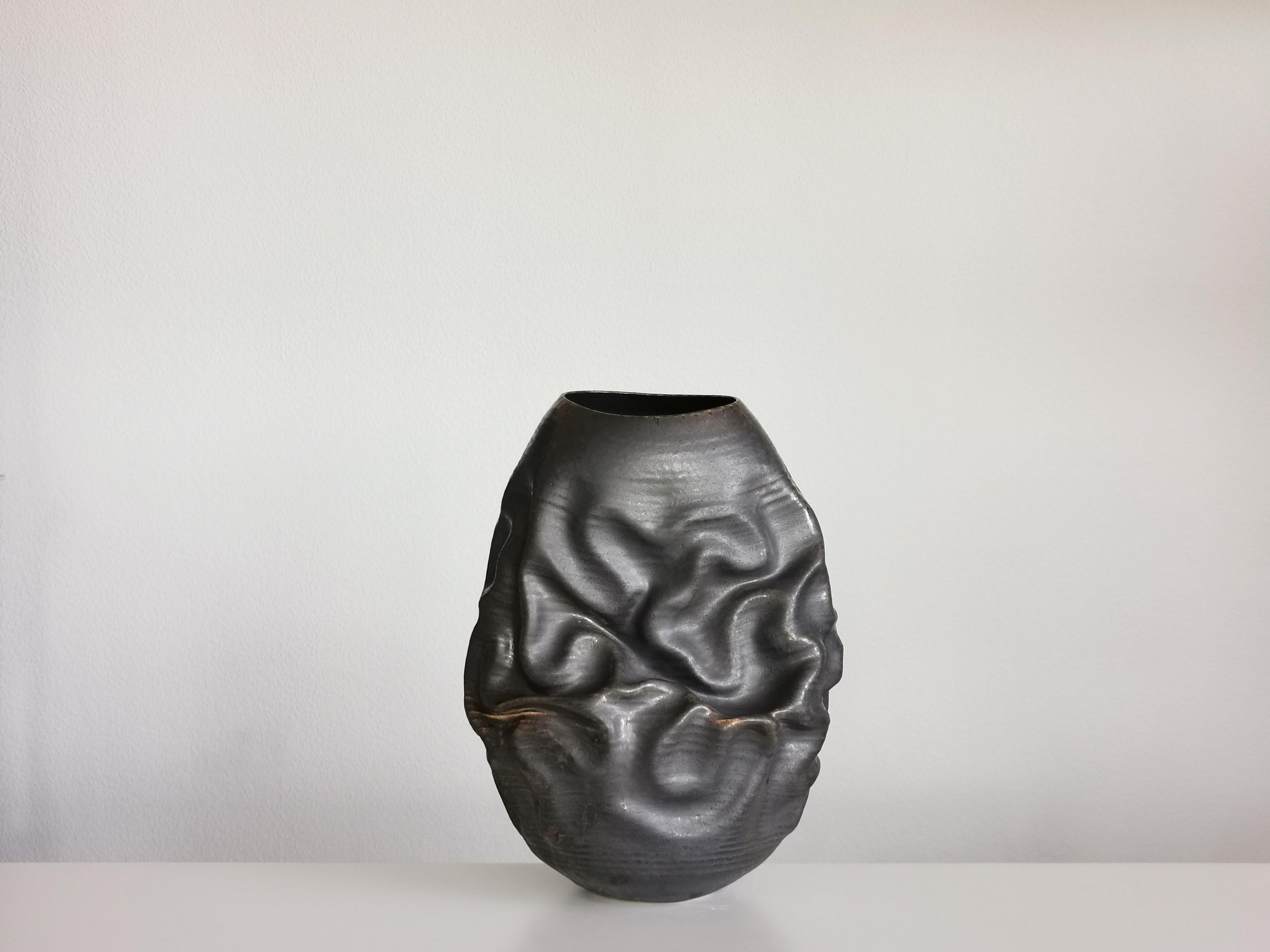 Black Dehydrated Form, Vase, Interior Sculpture or Vessel, Objet D'Art For Sale 2