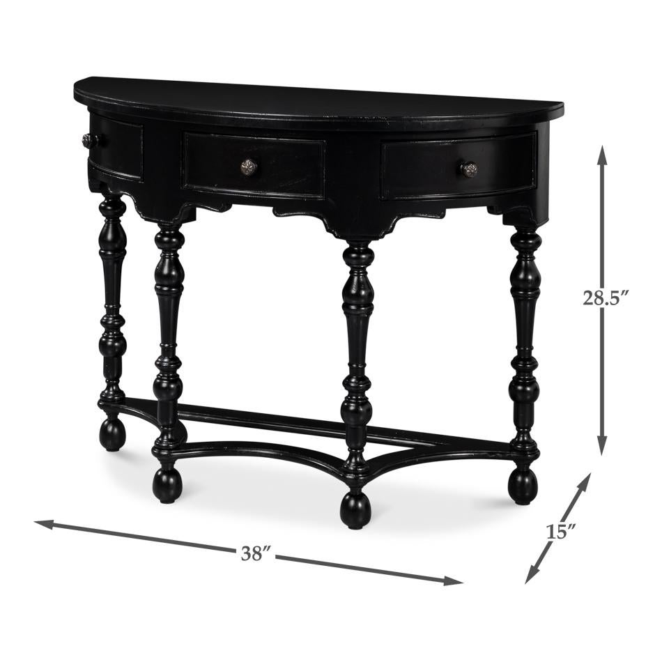 Black Demilune Console Table with Drawers For Sale 7