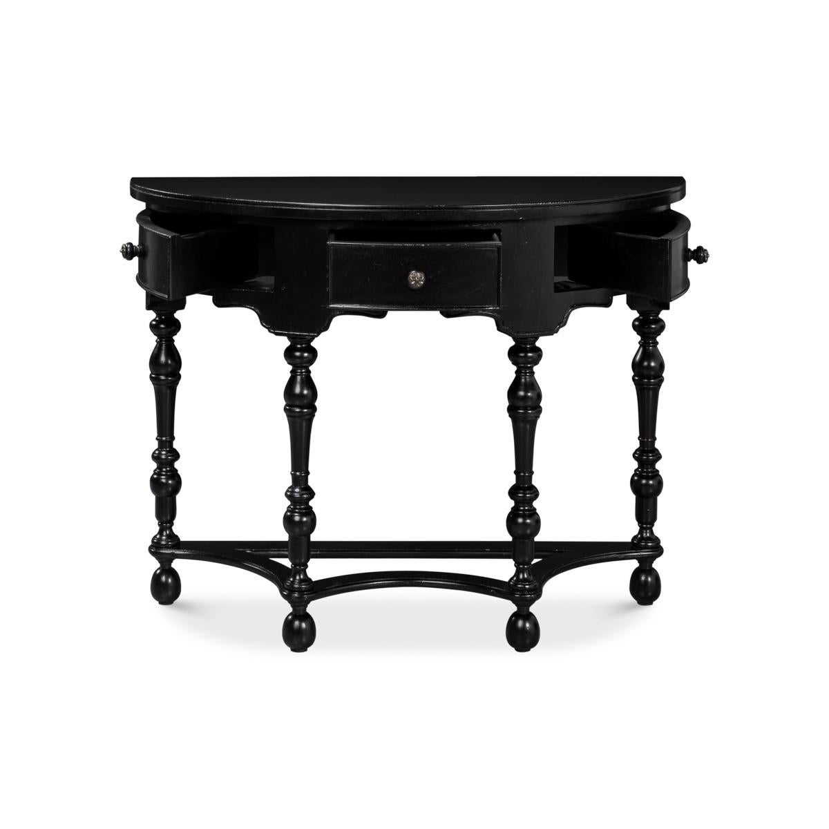 Black Demilune Console Table with Drawers In New Condition For Sale In Westwood, NJ