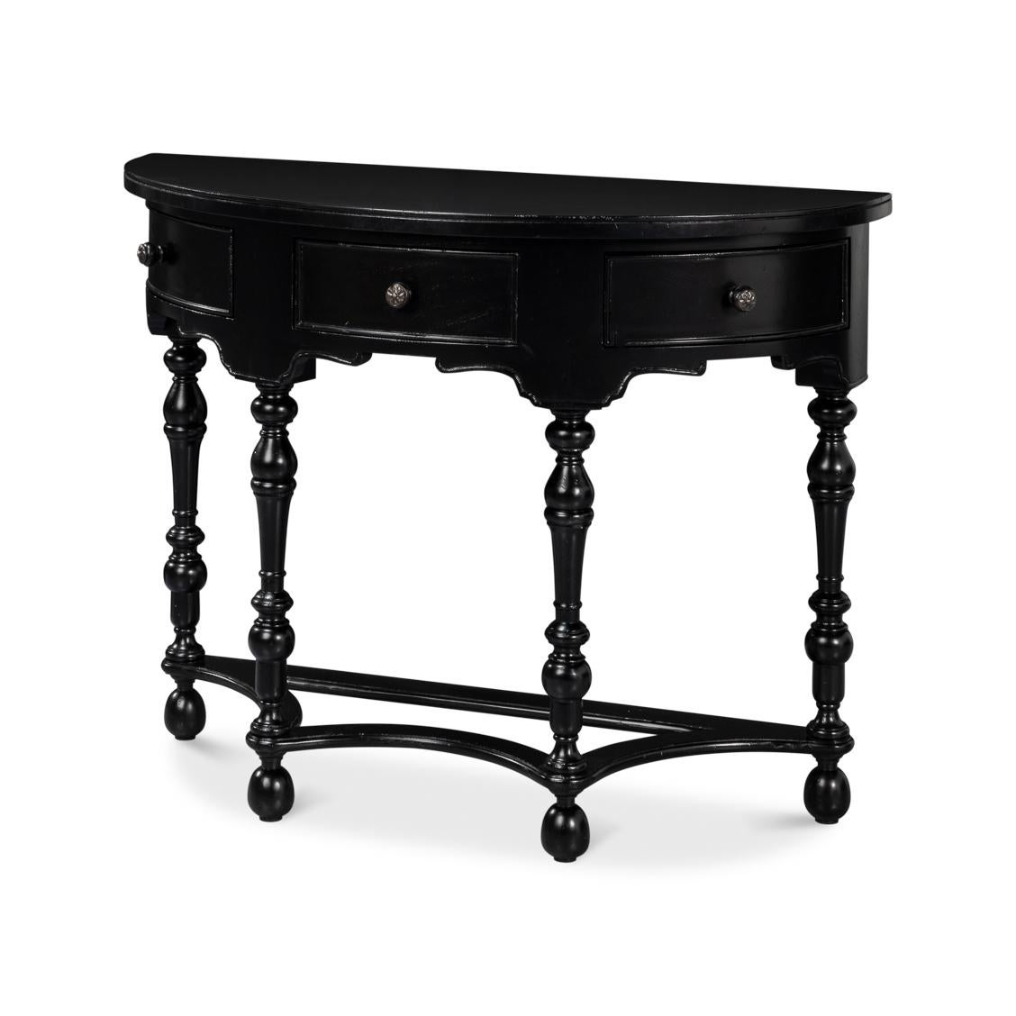 Black Demilune Console Table with Drawers For Sale 2
