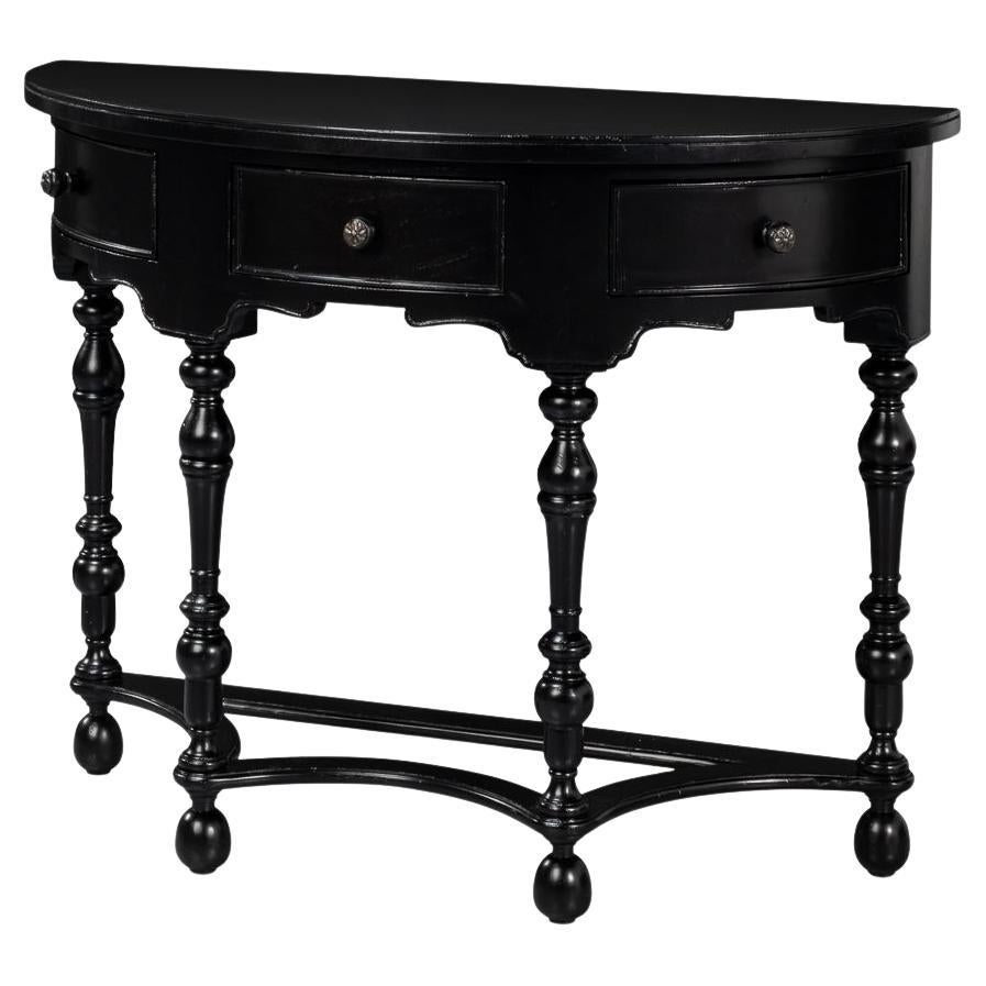 Black Demilune Console Table with Drawers For Sale