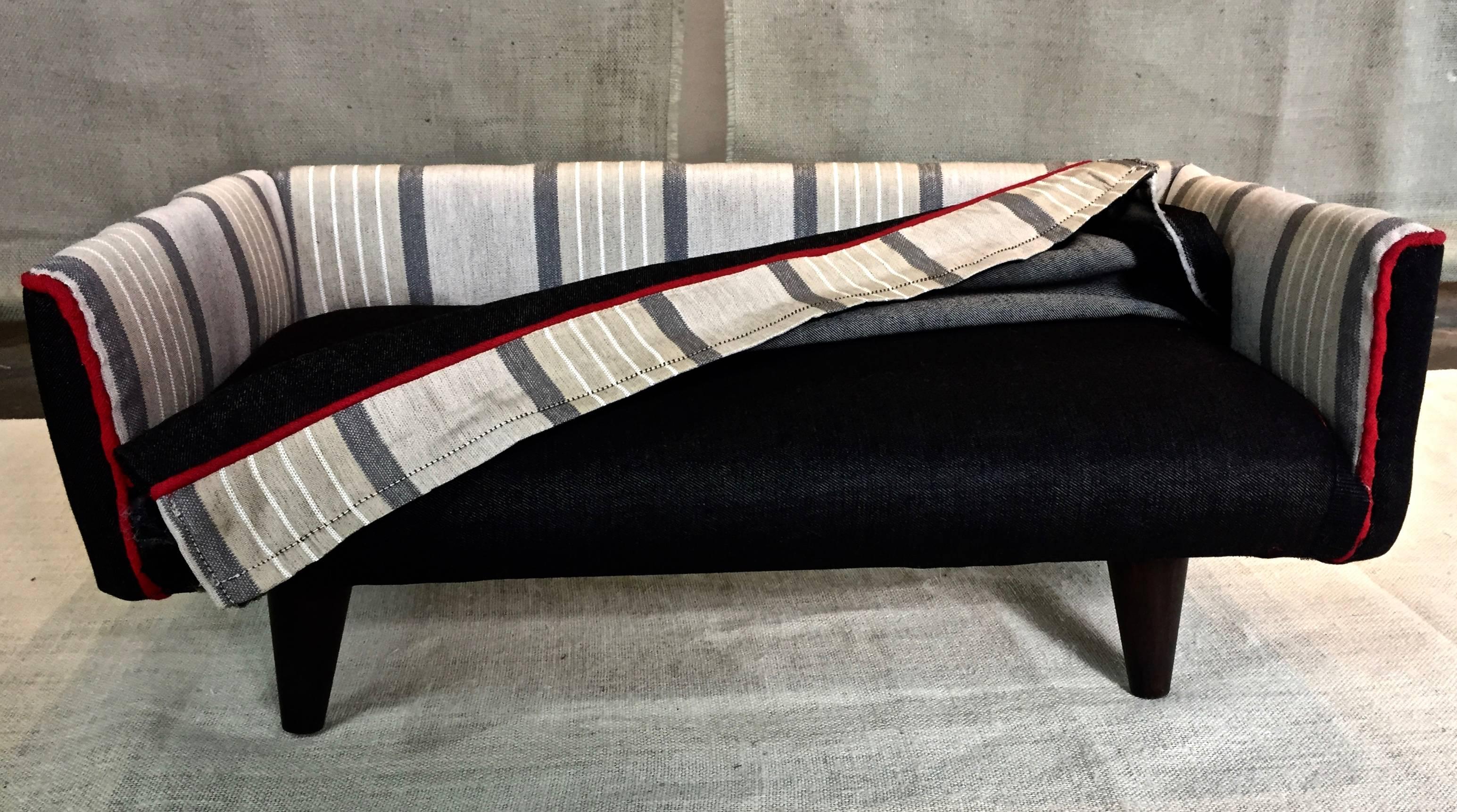 American Black Denim and Stripe Midcentury Dogbed For Sale