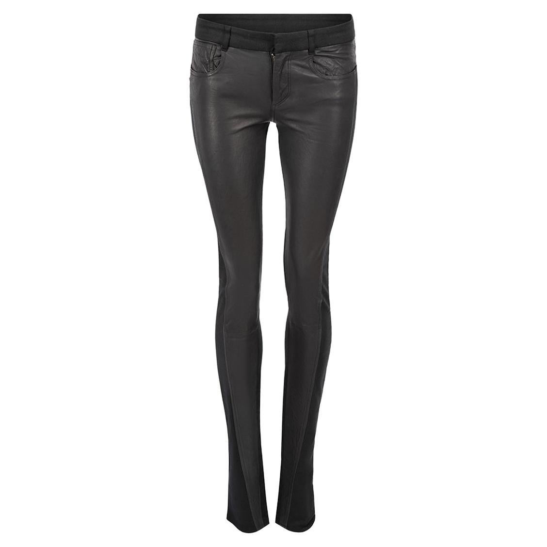Black Denim Leather-Trim Skinny Jeans Size S For Sale