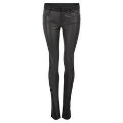 Schwarze Denim-Jeans mit Lederbesatz in Skinny-Optik Größe S