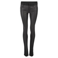 Jean skinny en denim noir bordé de cuir Taille S