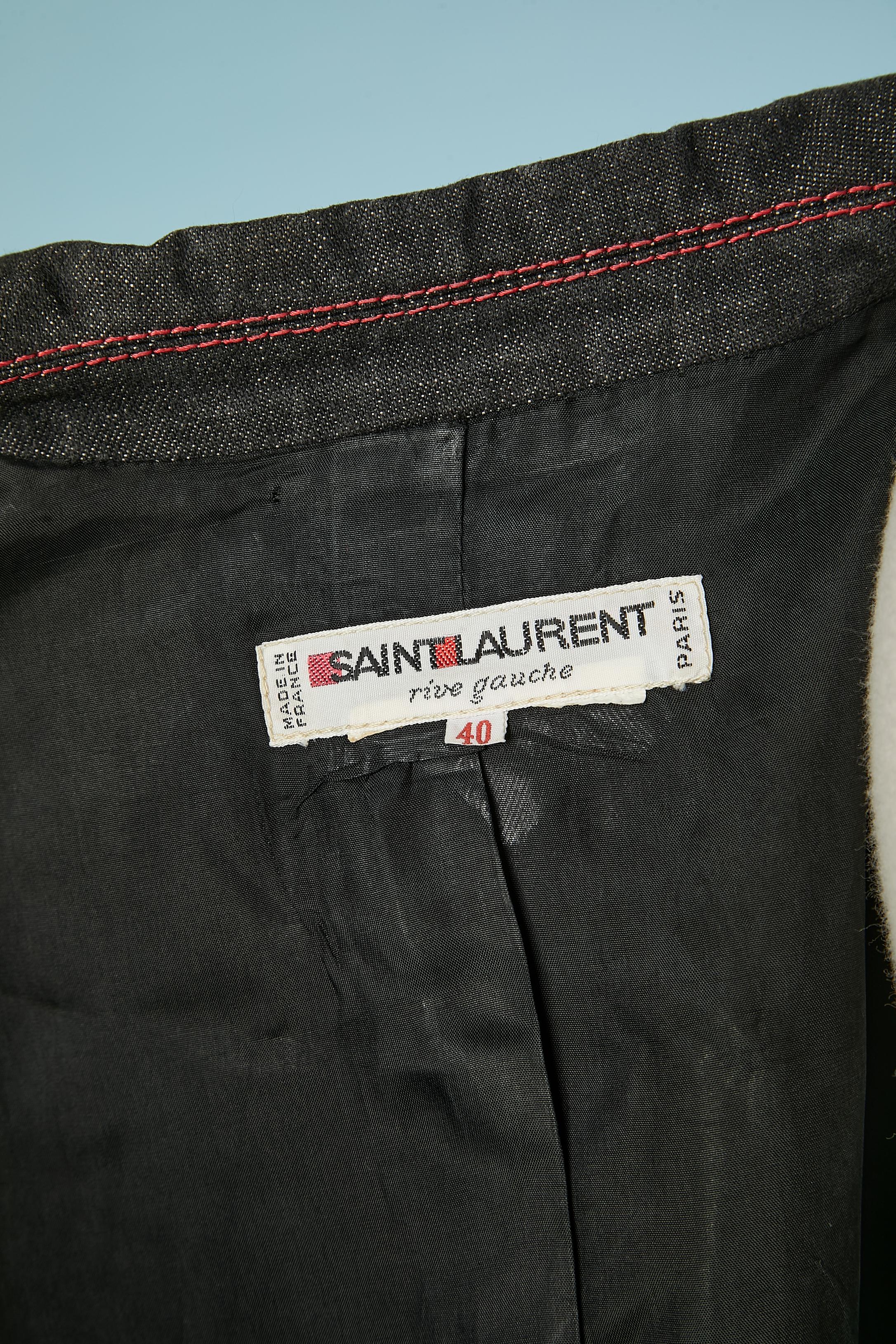 Veste à simple boutonnage en jean noir avec boutons rouges Saint Laurent Rive Gauche  en vente 1