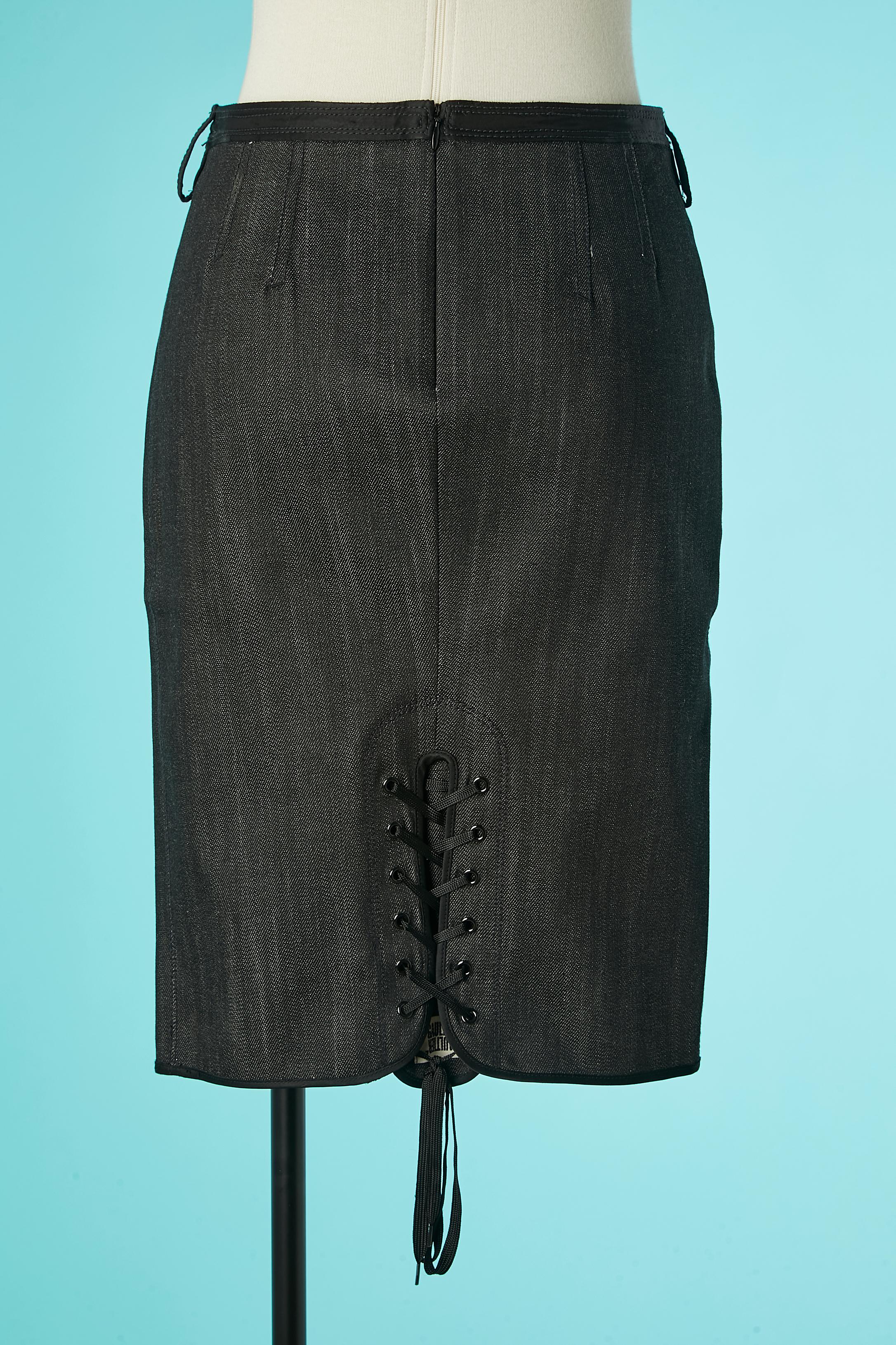 Women's Black denim skirt with laced in the bottom back Gaultier 2  For Sale
