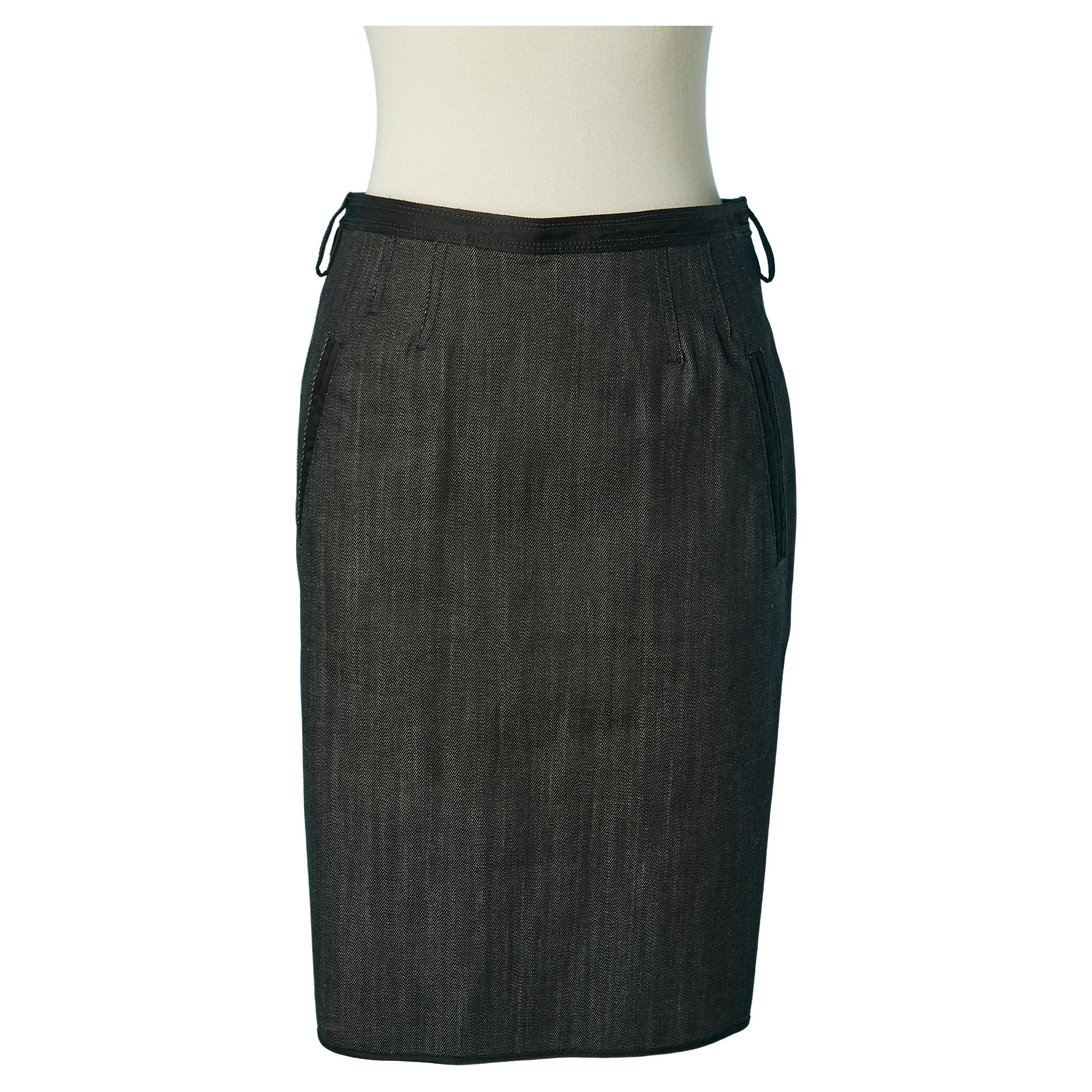 Black denim skirt with laced in the bottom back Gaultier 2  For Sale