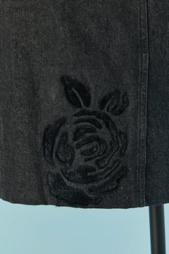 Black denim skirt with velvet roses appliqué Christian Dior