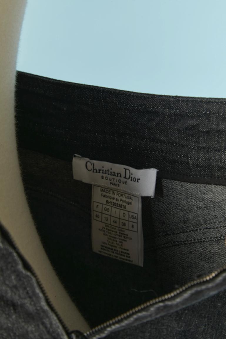 Black denim skirt with velvet roses appliqué Christian Dior For Sale 3