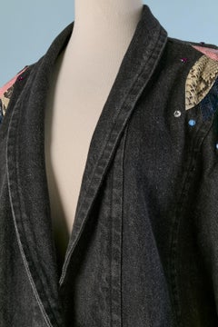 Black denim with leather appliqué and rhinestone DIAMOND LEATHER