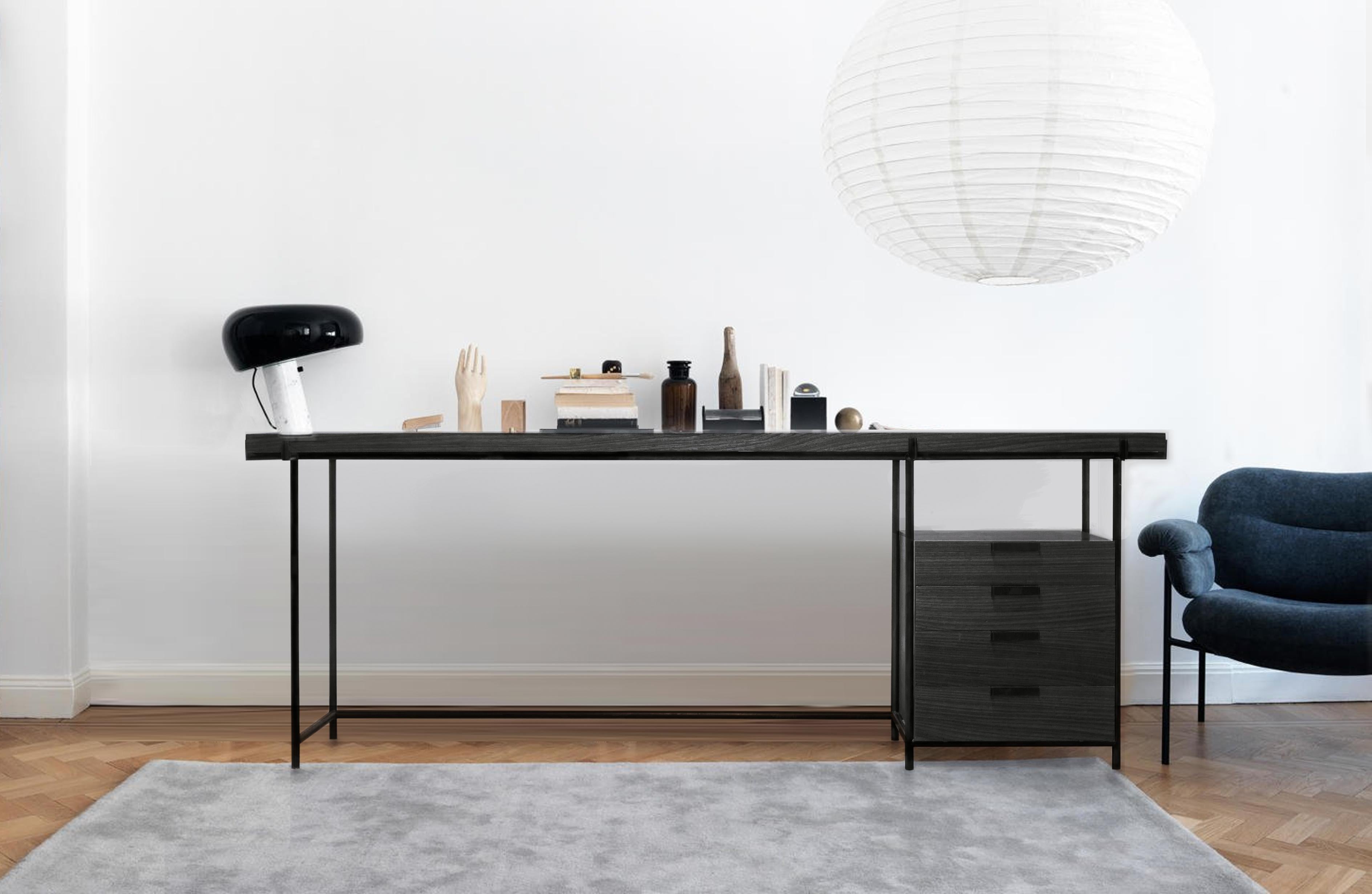 Large Black Desk Files Drawers, Wood Metal, Brazilian Mid-Century Modern Style For Sale 3