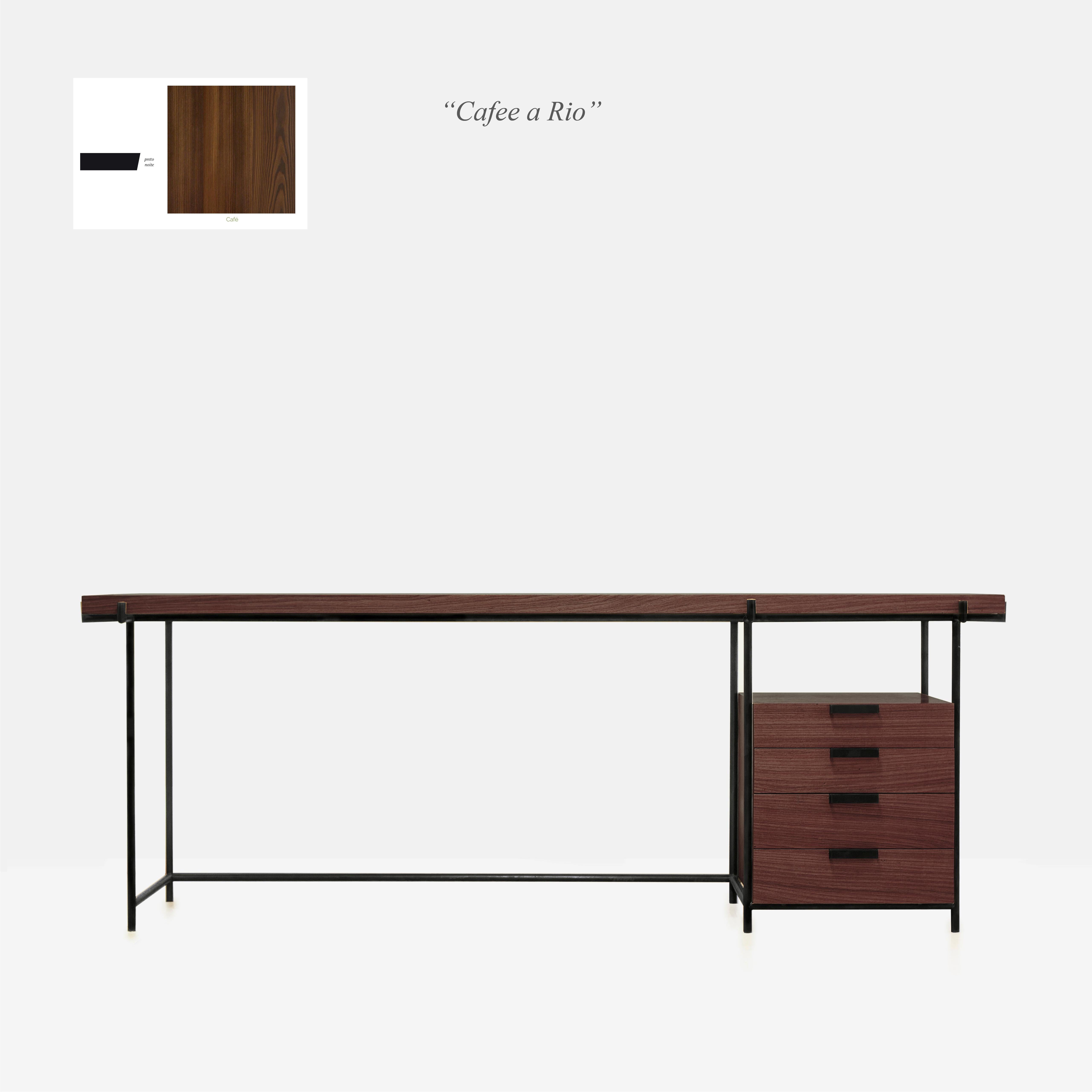 Large Black Desk Files Drawers, Wood Metal, Brazilian Mid-Century Modern Style For Sale 9