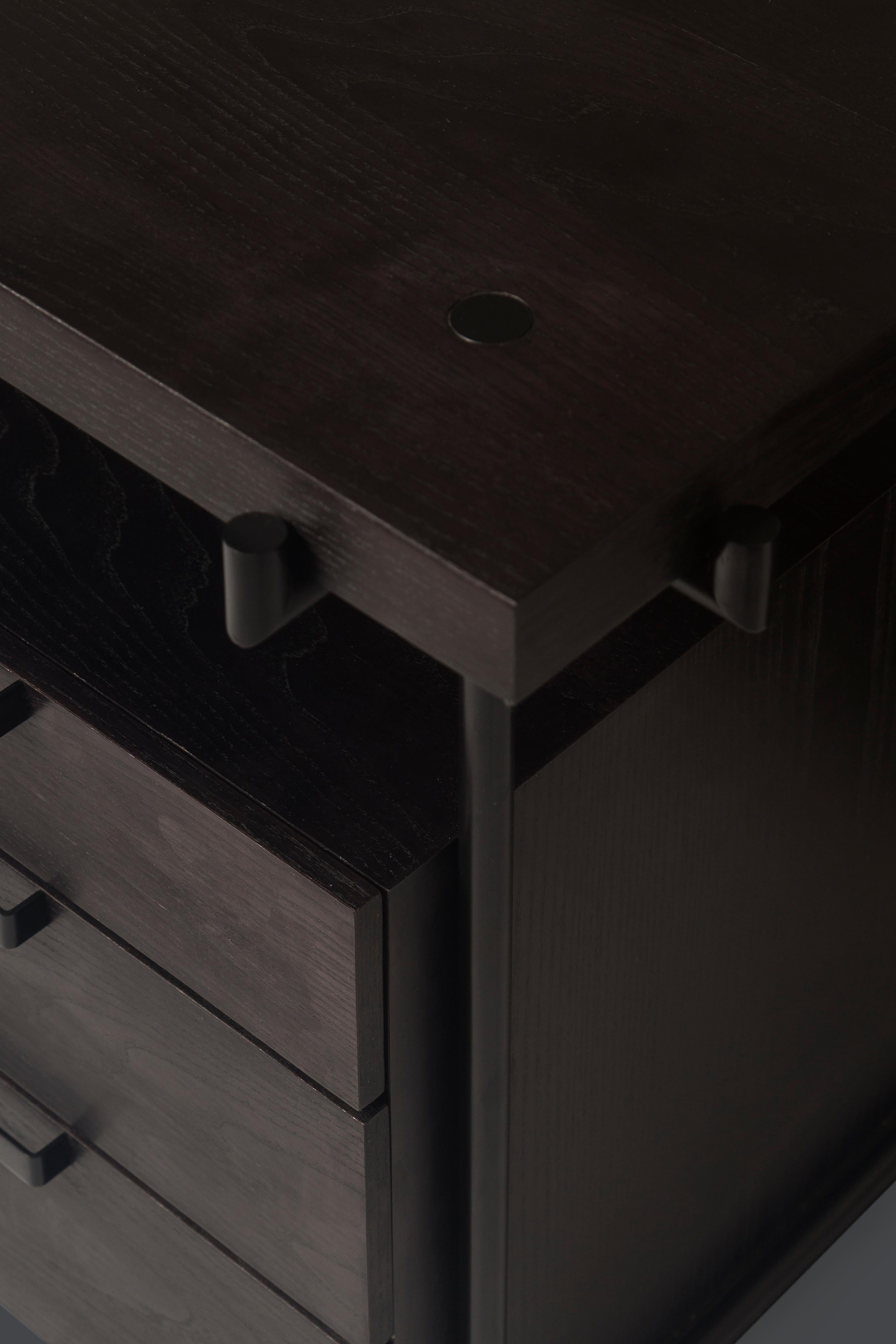 Large Black Desk Files Drawers, Wood Metal, Brazilian Mid-Century Modern Style For Sale 1