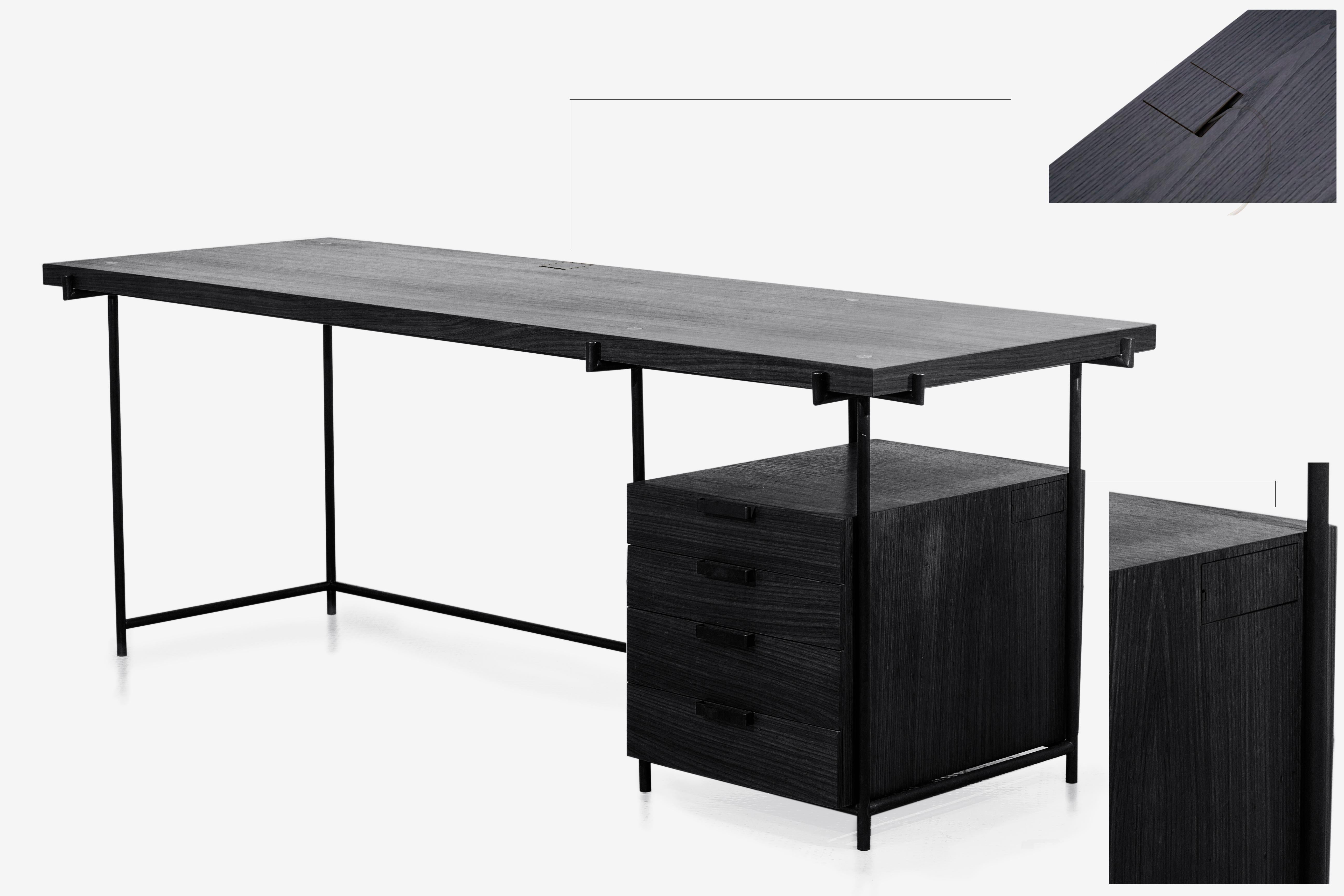 Black Desk Files Drawers Wood metal, Mid-Century Modern style inspired 5