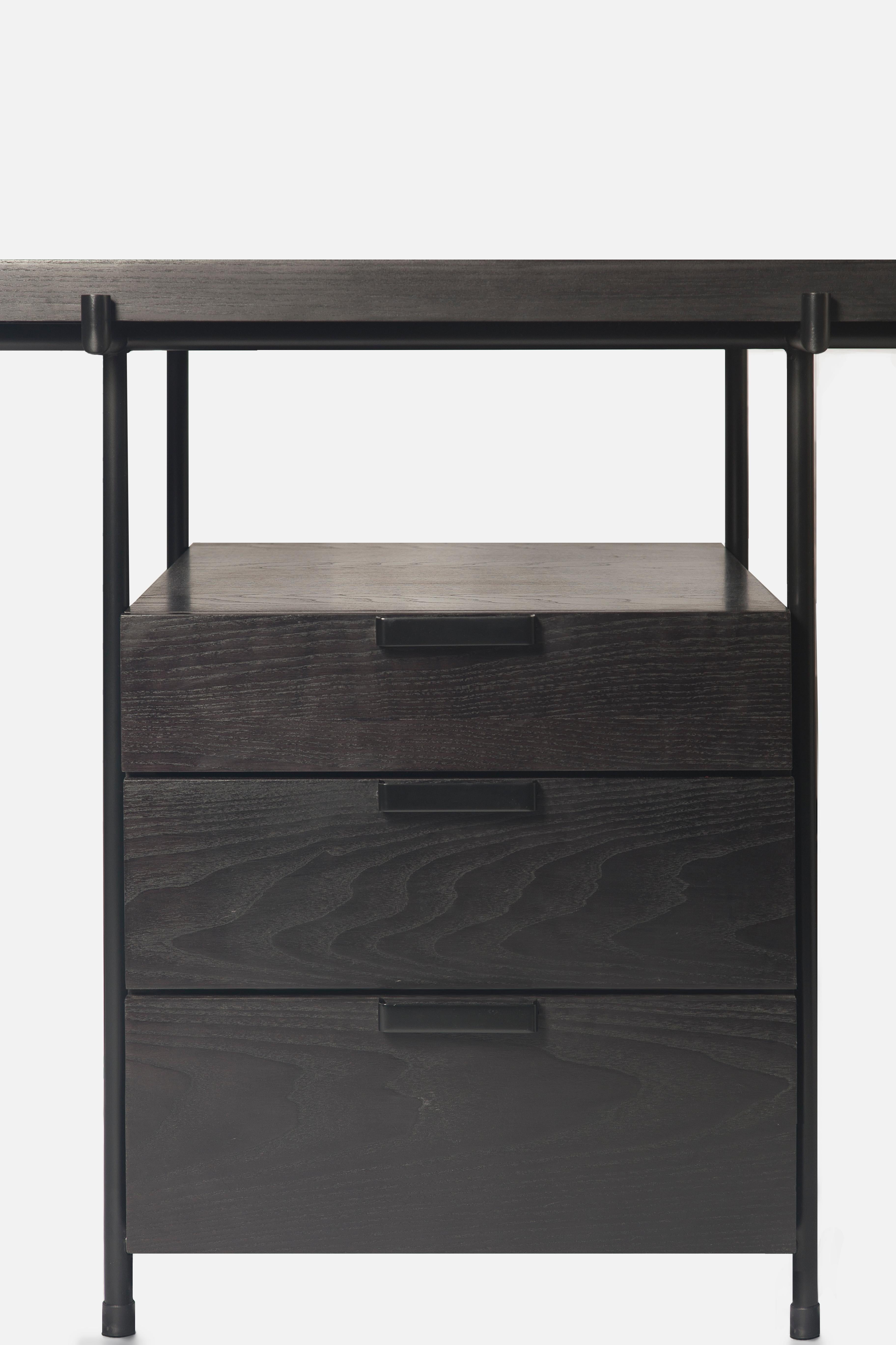 Black Desk Files Drawers Wood metal, Mid-Century Modern style inspired 1