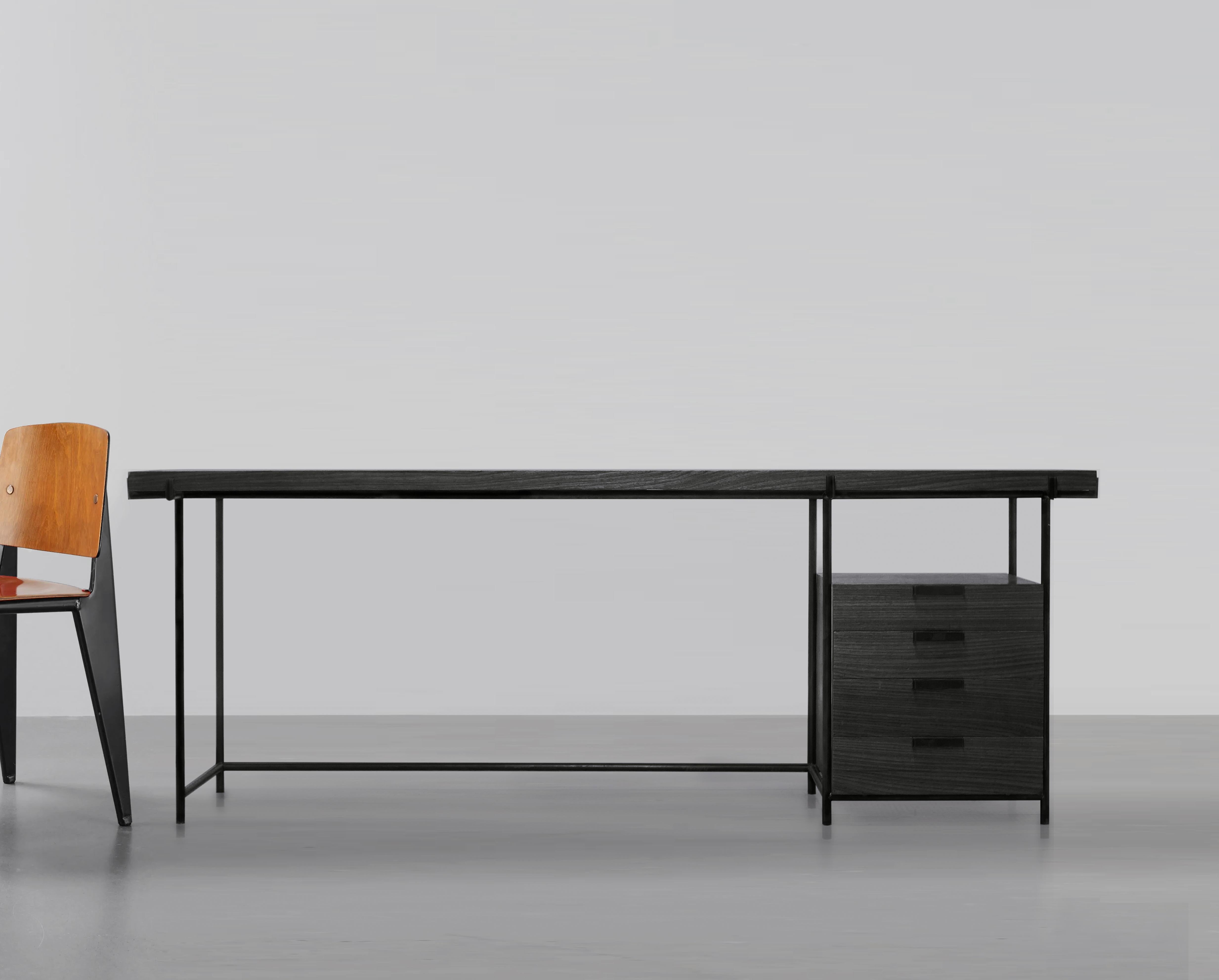 Black Desk Files Drawers Wood metal, Mid-Century Modern style inspired 2