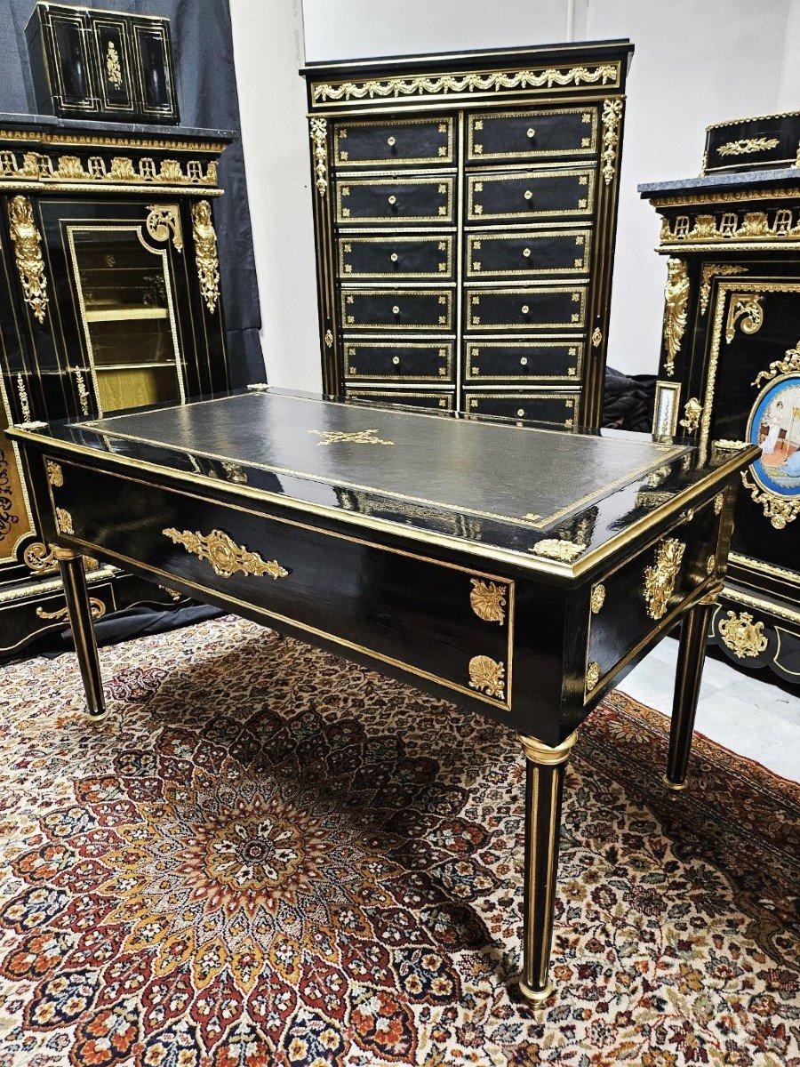 Table de bureau noire Napoléon III Boulle Louis XVI Bronze doré  19ème siècle en vente 4
