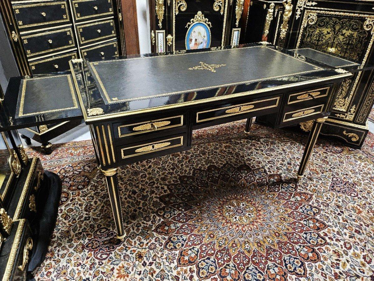 Table de bureau noire Napoléon III Boulle Louis XVI Bronze doré  19ème siècle en vente 5