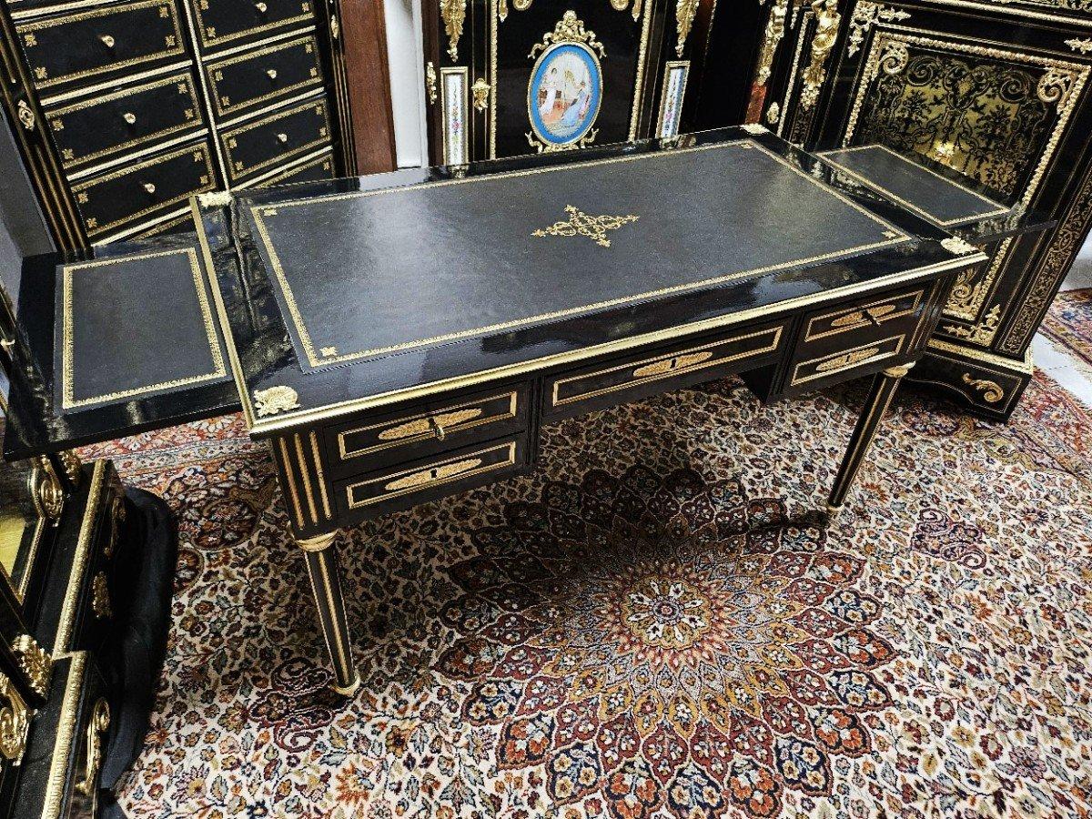 Table de bureau noire Napoléon III Boulle Louis XVI Bronze doré  19ème siècle en vente 6