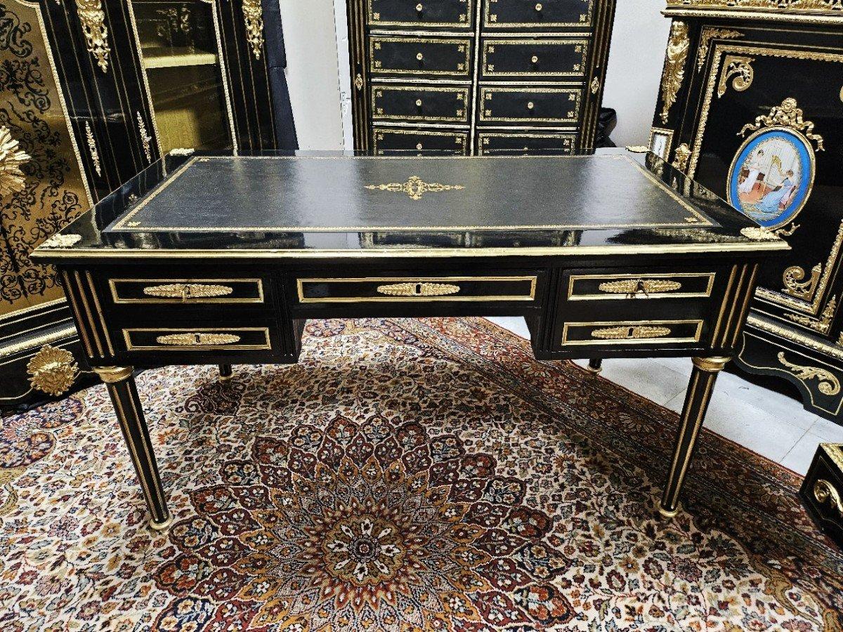 Late 19th Century French Black Desk Table Napoleon III Boulle Louis XVI Gilt Bronze  19th Century For Sale