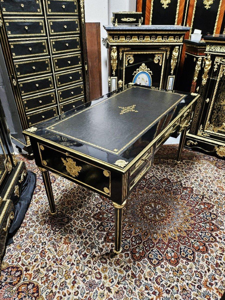 Table de bureau noire Napoléon III Boulle Louis XVI Bronze doré  19ème siècle en vente 2