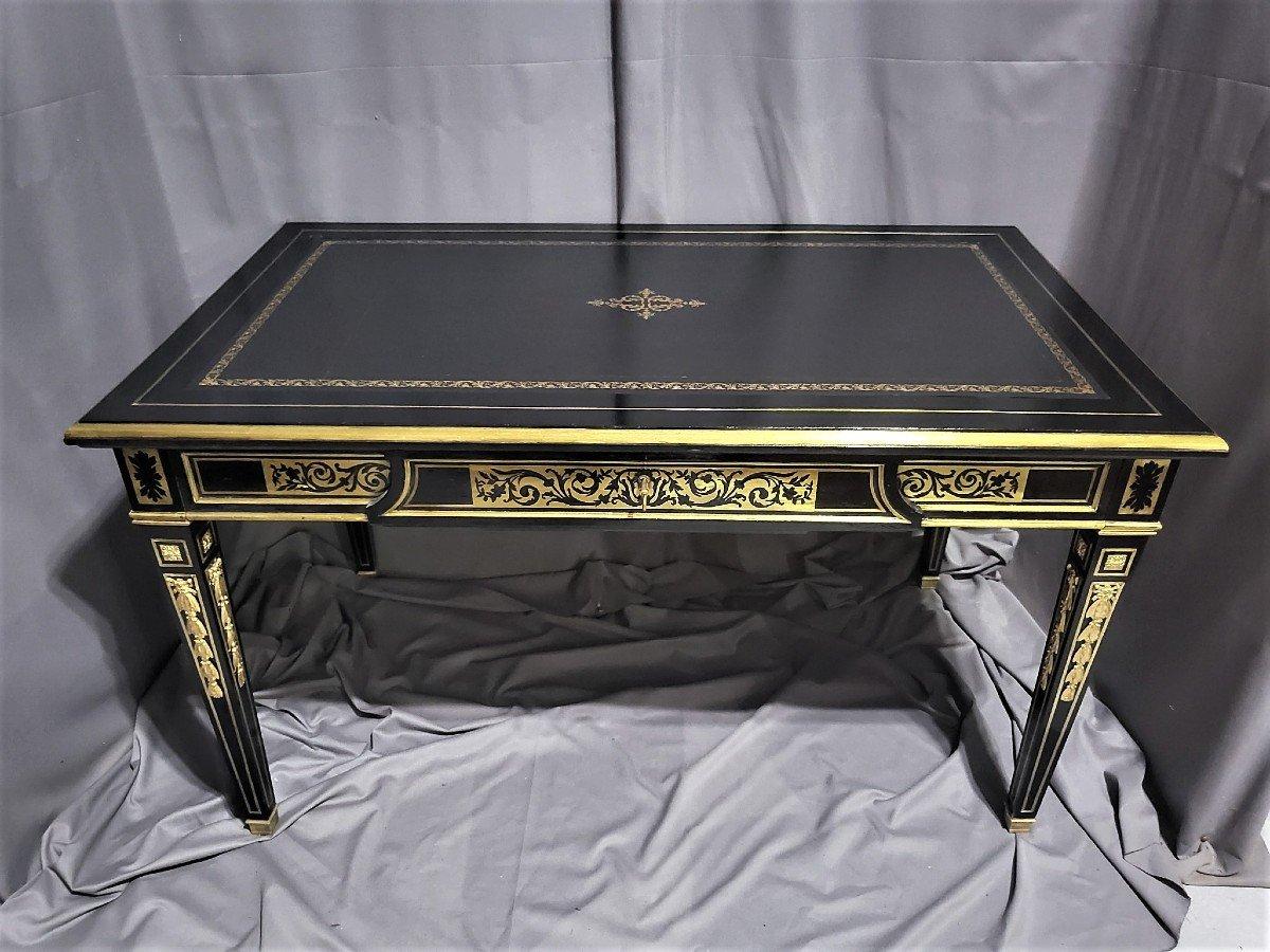 Black Desk Table, Boulle Style Napoleon III, France, 19th Century 4