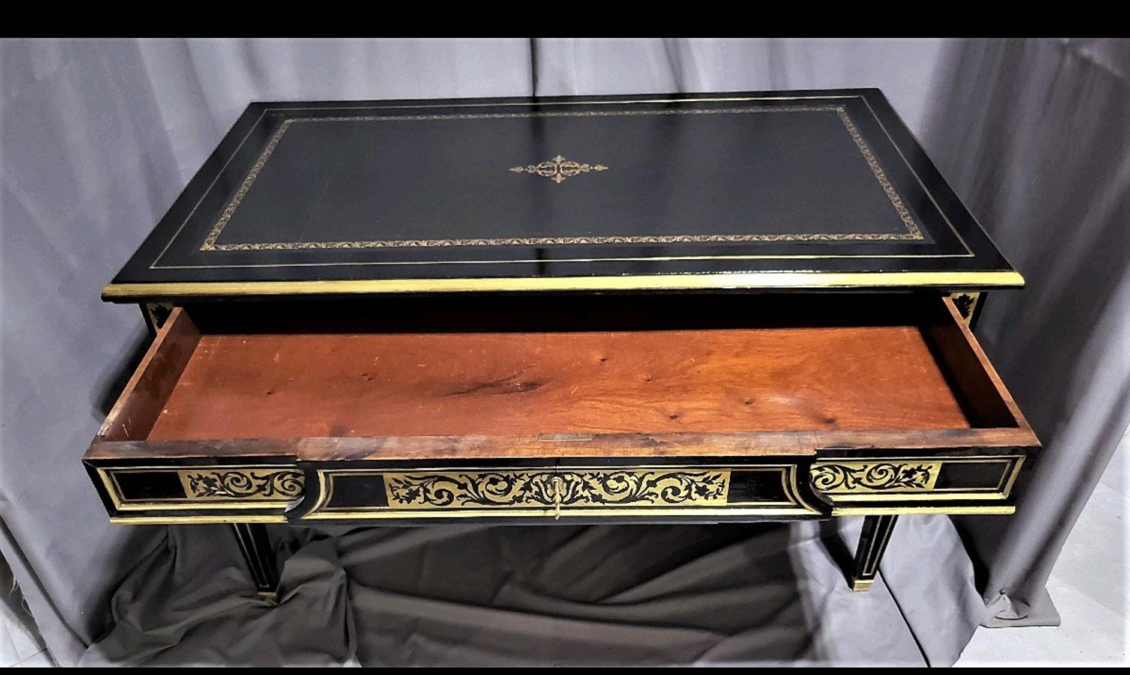Black Desk Table, Boulle Style Napoleon III, France, 19th Century 6