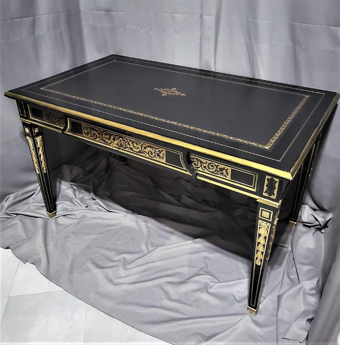 Black Desk Table, Boulle Style Napoleon III, France, 19th Century 2