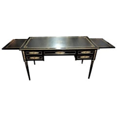 Mesa de escritorio negra con lados abiertos, estilo Boulle Napoleón III, Francia, S. XIX